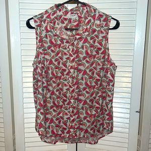 J. Crew women’s watermelon print sleeveless button-up top size Large
